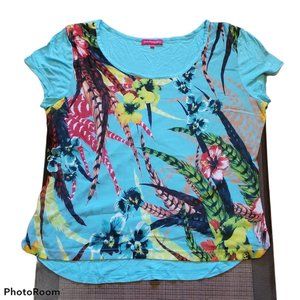 🌺 SAN FRANCISCO Teal Floral Graphic Top (Size XL)